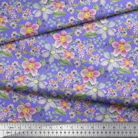 Soimoi Purple Moss Georgette Fabric Anemone & Lavender Blue Flower Flower Floral Decor Printed Yard Wide