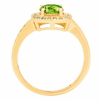1.4ct кръгла режеща зелена естествена перидот 18k жълто злато гравиране изявление Булчинска годишнина Ангажимент Сватбена ореола Размер на пръстена 6
