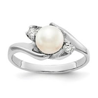 14k бяло злато FW култивирана перла истински диамантен пръстен