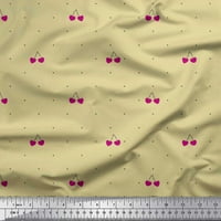 Soimoi Beige Modal Satin Fabric Cherry & Dots Decor Fabric Printed Yard Wide