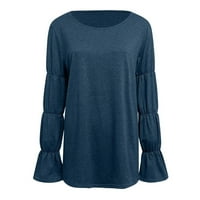 Топчета с дълъг ръкав за жени ежедневни есенни дамски модни туники върхове за гамаши кръгли джанти с ръба с дълги ръкави ризи ежедневни есенни суичъри блуза тениск