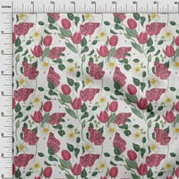 OneOone Cotton Poplin Twill Medium Pink Leves Leaves & Tulip Floral Craft Projects Decor Fabric Отпечатани от двора широк