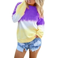 Женски блузи ежедневни градиент на о-образно деколтета на градиент цвят цвят с дълъг ръкав отгоре пуловер суитшири дами ризи