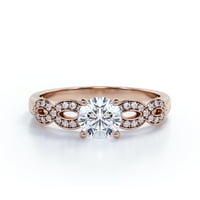 Prong. Карат кръг нарязана истински диамантен безкраен годежен пръстен с акцент на рамка в 10k розово злато