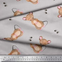 Soimoi Grey Georgette Viscose Fabric Отпечатъци и мишка деца печат шиене
