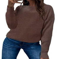 Дами джъмпер върхове солиден цвят пуловер обикновен пуловер Жени плетани плетен пуловери работи черно xxl