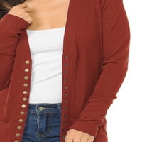 Clothingave. Женския пуловер с бутон за дълги ръкави с детайли с оребрен детайл S ~ женски жилетка