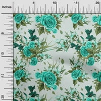 OneOone Cotton Cambric Sea Green Leves & Rose Watercolor Fabric за шиене на отпечатана занаятчийска тъкан край двора широк