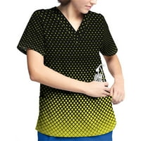 Huachen Plus размер отпечатан скраб работещи униформени върхове за дамски лято V-образно деколте с тениски с къс ръкав на работното облекло с джобове