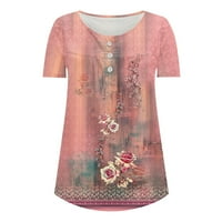 Auroural дамски тениски за жените модни отпечатани разхлабени тениски къси ръкави блуза кръгла шия ежедневни върхове