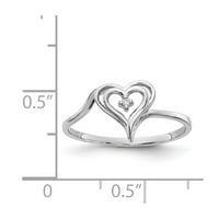 Солидна 14k бяло злато диамантен сърдечен пръстен с размер 9