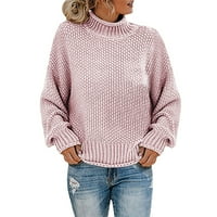 Стамгд женски корупка на големи пуловери Небрежни твърди о-хитрости върхове плетене на дълги ръкави пуловер пуловер джъмперни върхове лилави s