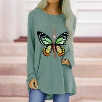 Женски случаен моден моден хлабав кръгъл цвят на шията пеперуда печат с дълъг ръкав HOT8SL4870369