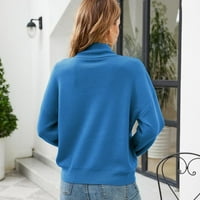 Kali_store пуловер за култури за жени небрежен бутон v врата с дълъг ръкав пуловер