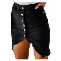 Frehsky Jean Skirt Нова женска модна дънкова пола Лято бутон Дизайн Сплит предни отворени поли черни