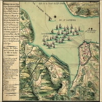 24 x36 Плакат за галерия, карта на обсадата на Квебек Сити Канада през 1670 г.