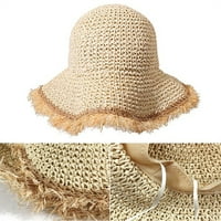 Лятна сламена шапка Големия широк ръб сгъваем плажна слънчева шапка слама дискета слънчев блок UV защита шапка дами на открито пътуване слама шапка-beige