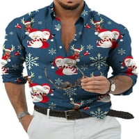Glonme Lapel Neck Коледни ризи за мъже тънък годни празнични върхове единични гърди Xmas Blouse Style-A S S