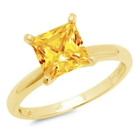 1. CT блестяща принцеса нарязана естествена цитрина 14k жълто злато пасианс пръстен SZ 5.25