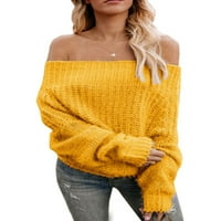 Yobecho дамски огромни секси v шия от рамо секси пуловери копково плетещо пуловер