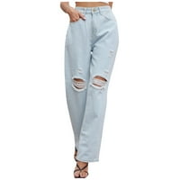 Huachen Fashion Mashion Casual Molid Color Jeans Temperament Разкъсани панталони с джобове