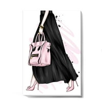Art DesignArt Fancy Pink Handbag на черна стилна рокля Модерно платно от печат на стена.