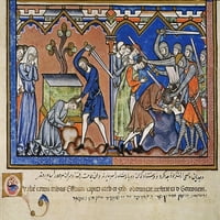 Jephthah & Abilmelech. NLEFT: Йефтах жертва дъщеря си. Вдясно: Abilmelech, облечен в портокал и четирима спътници