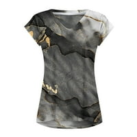Женски ризи женски моден небрежен разхлабен V-образно деколте за печат с къс ръкав Тениска горна черна xxl