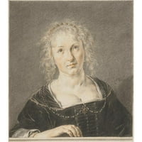 Jan de Bray Black Ornate Wood Framed Double Matted Museum Art Print, озаглавен - Млада жена на балюстрада