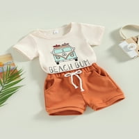 Biayxms Toddler Baby Boy Beach Clothes, Тениска за печат с къс ръкав + комплект джобни къси панталони