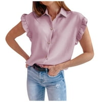 Дамски блузи модни дамски v-образен несериозен печат джобни тениски тениска отгоре синьо l