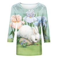 PBNBP Женски великденски ден сладки зайци тениски за ръкави от екипаж
