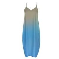 Жени без ръкави слънчева рокля на глезена модна халтер отпечатана лятна рокля син xl
