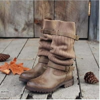 Разчистване на обувки за жени, есента на зимата за зимата квадратна пета с ниска пета с колан колан с колан с колан чорап за чорапи