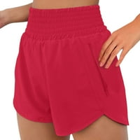 Дамски къси панталони Бързи сухи еластични талии йога спортни къси панталони червени xxl