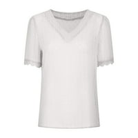 Клирънс под $ charella жени ежедневни твърди дантели с къси ръкави с тениска с дантела за летни тениски летни удобни блузи върхове бяло, s