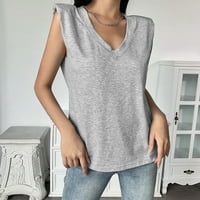 Ayolanni Grey Tunic Tank Топс за жени дами модна солидна тениска с V-образно деколте с рамо подложка Разхлабена жилетка дамски камизоли