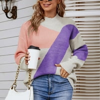 Цветният блок пуловер с дълъг ръкав за женски екипаж в шията небрежен пуловер