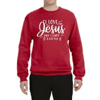 Дива боби обичам Исус, но аз малко вдъхновяващ християнски унизийски екипаж графична суичър, червен, малък