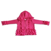 Нови момиченца Zip-up качулки памук розов плътно цвят Ruffles палто Детски дрехи размери 3M-16T