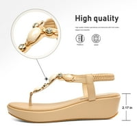 Pmoiste женска платформа Сандали Summer Flip Flop Rhinstone еластична каишка удобни клинови обувки голи 4.5