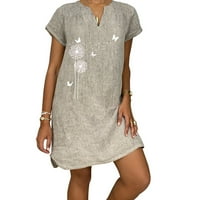Дамски рокли Clearance Midi рокля, модна отпечатана къса ръкав A-Line V-Neck Summer Dress Grey 4xl