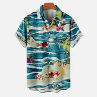 Мъжки ризи SDJMA Винтидж райета лека риза за плетене мъже ежедневни модни отбиване на яка Хавайски печат къс ръкав имат джобове жичка от жилетки от кардиган