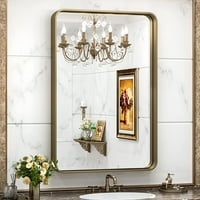 Четка сребърно огледало за баня за стена, месинг метал заоблен ъгъл правоъгълник огледало Метална рамка дълбок комплект Дизайн виси хоризонтален или вертикален