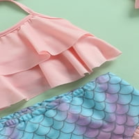 Wybzd Toddler Girls Bikini Set Solid Color Color Ruffle Halter Tops Mermaid Bottom Headband Комплект розово 4- години