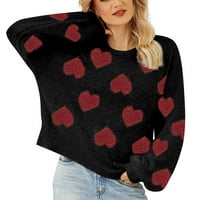 Пуловер Wozhidaoke за жени Свети Валентин Сладък любовен модел плетен пуловер мек и гладък красив пуловер Черен XL