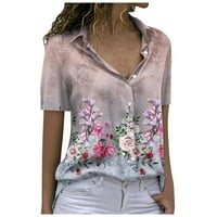 Жени лятната туника върши моден бутон надолу женска тениска с къси ръкави флорални блузи V-образно деколте XL