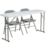 Flash мебели 18 60 Пластмасова сгъваема тренировъчна маса комплект със сиви метални сгъваеми столове