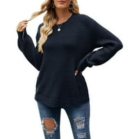 Големи пуловери за жени плюс размер кръгла шия с дълъг ръкав от най -висок цвят на твърд цвят свободен темперамент плетен пуловер флот xl