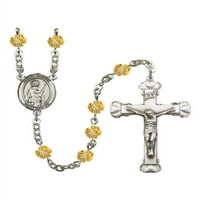 Света Грейс сребърен броеница ноември Жълт огън полирани мъниста Crucifi Medal Charm
